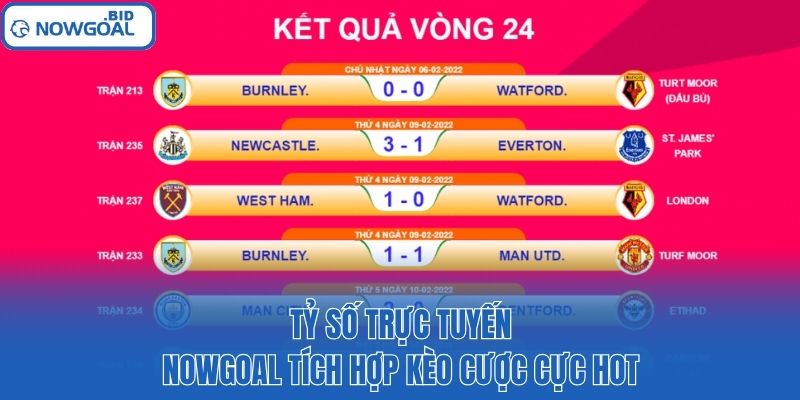 Tỷ số trực tuyến Nowgoal tích hợp kèo cược cực hot